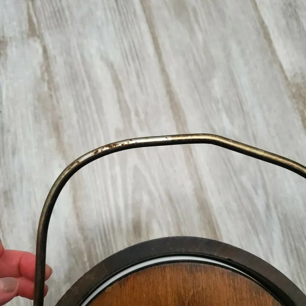 Vintage Ice Bucket Wood Brass Barrel Shape Barware Rustic Decor